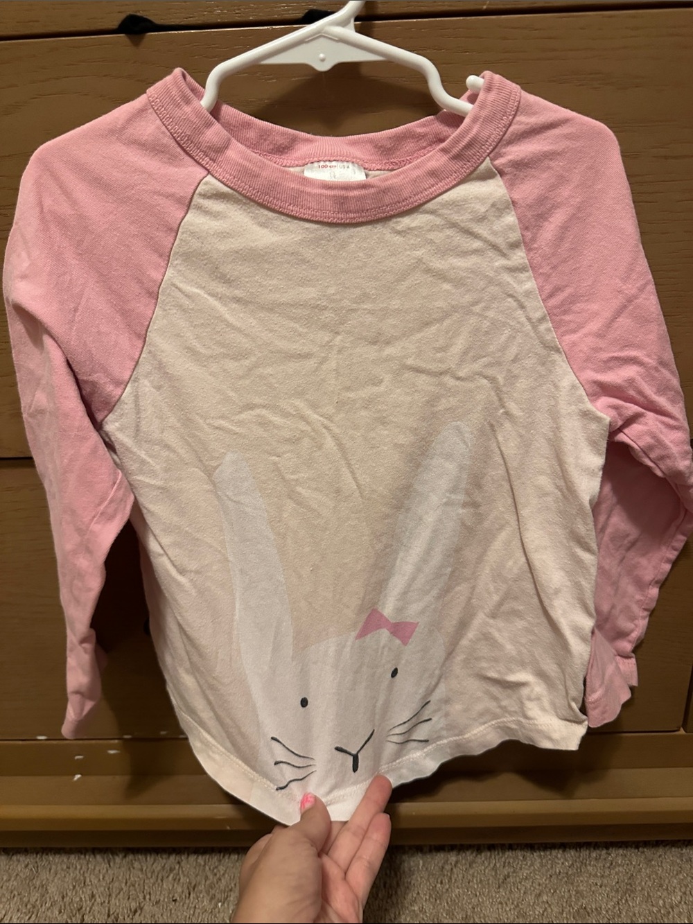 Hanna Andersson Pink and Cream Bunny Raglan Long-Sleeve Tee